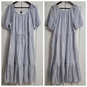 Lane Bryant Blue and White Striped Layered Midi Peasant Dress, Size 18, NWT